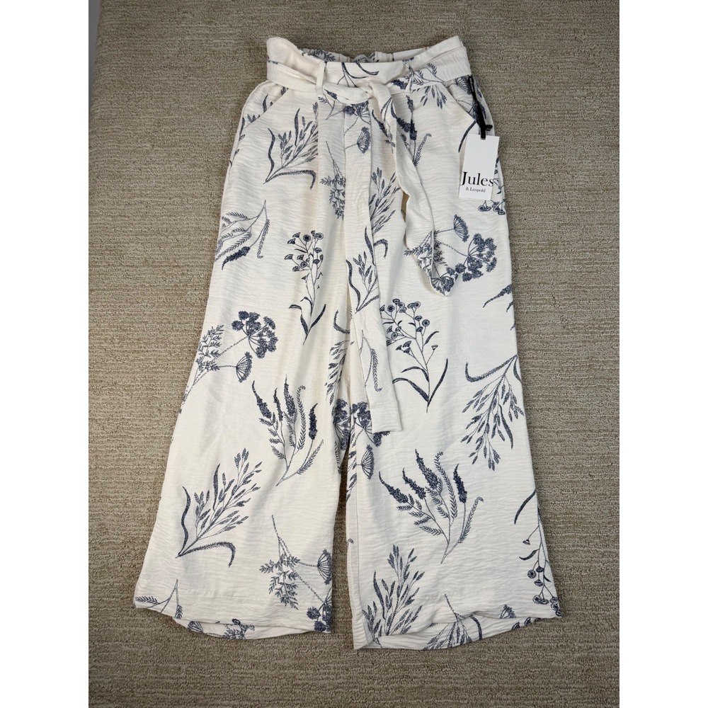 Jules & Leopold Cream Navy Floral Wide Leg Crop Pants NWT AF24775CHU XS